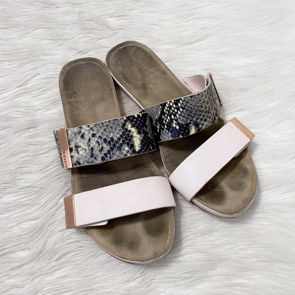 Ted Baker Snakeskin Double Strap Sandals Slides